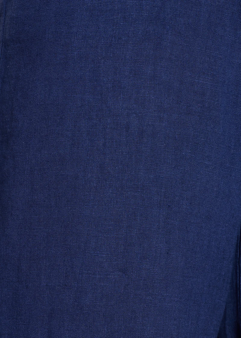 Pantalon droit et large bleu marine en lin taille haute