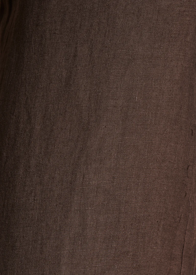 Pantalon droit et large marron en lin taille haute