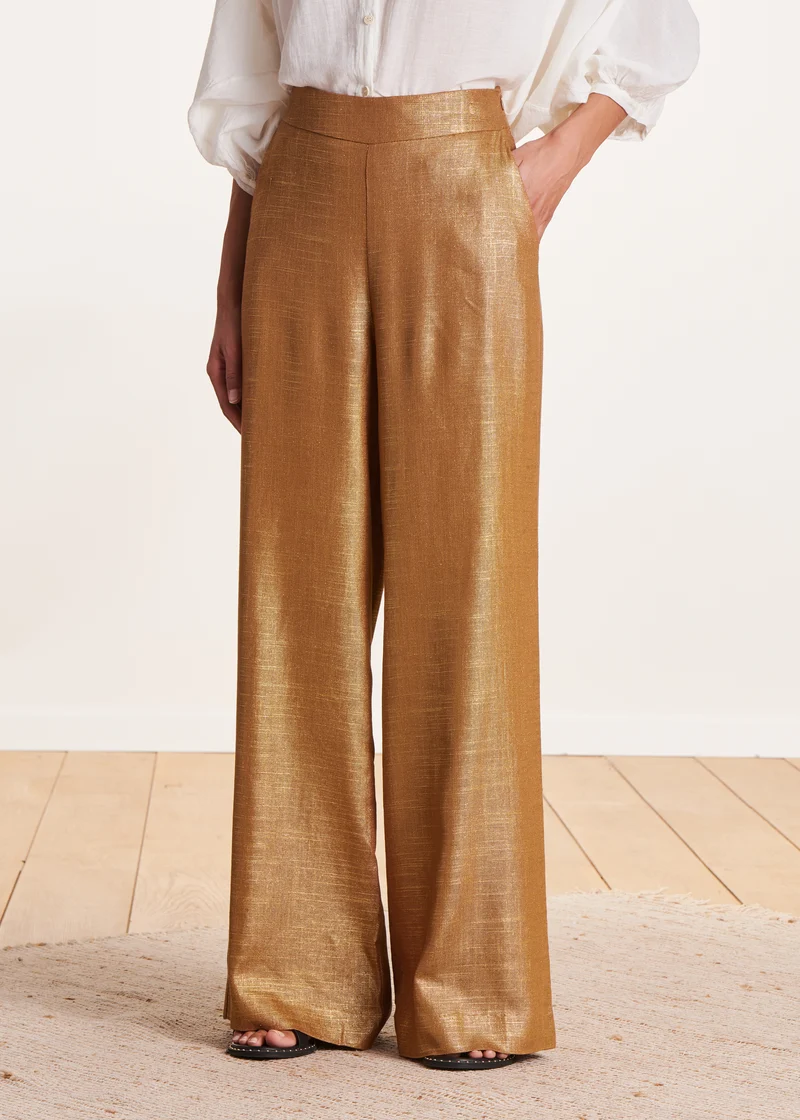 Pantalon bronze en lin foiled taille haute