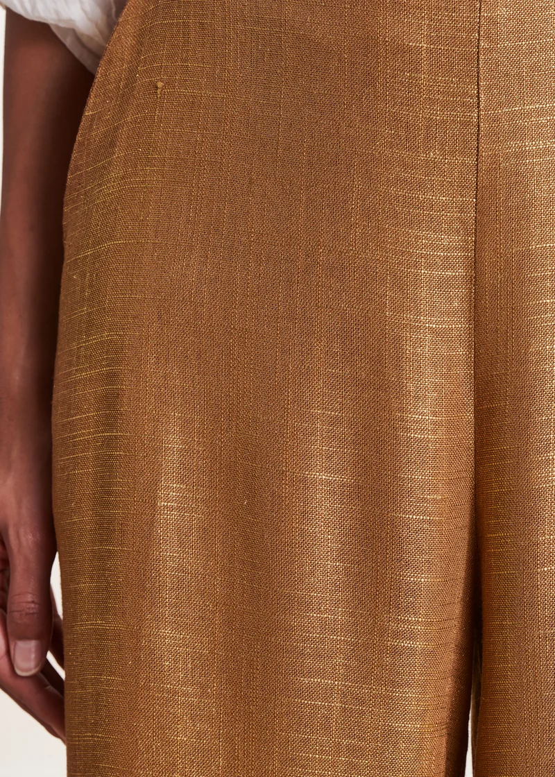 Pantalon bronze en lin foiled taille haute