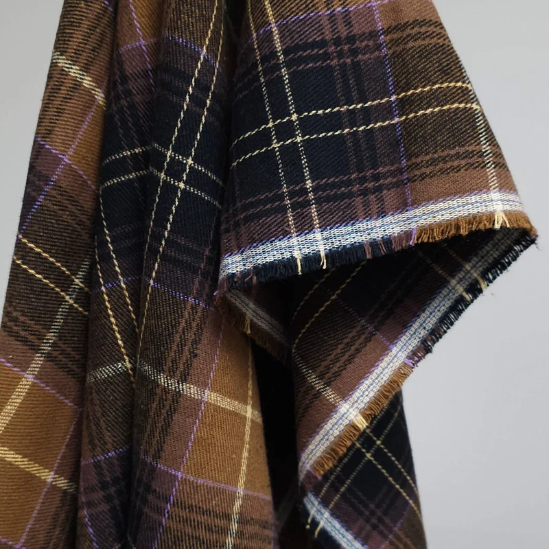 Flanelle de coton haut de gamme tissée teinte | Carreaux Bruns