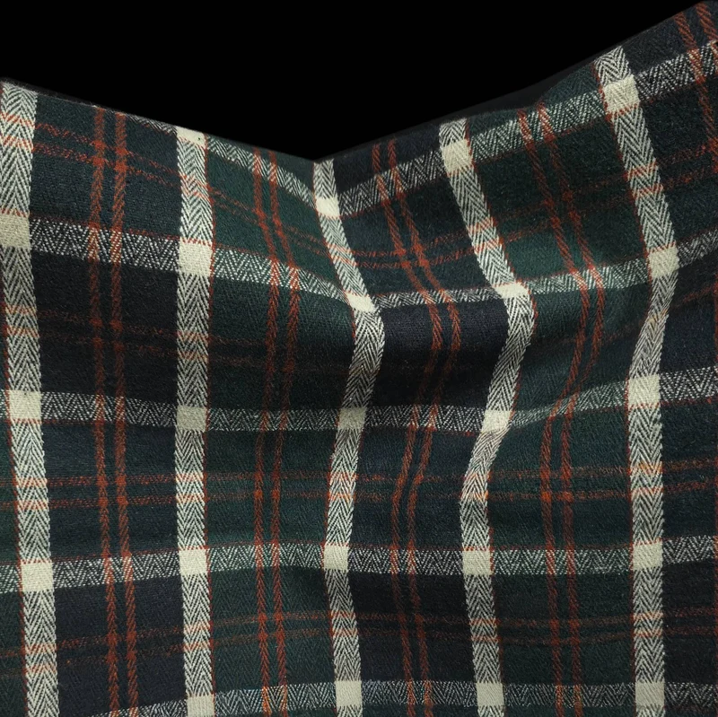 Flanelle de coton haut de gamme | Carreaux tissés teints | Vert Forêt, Marine & Rouille