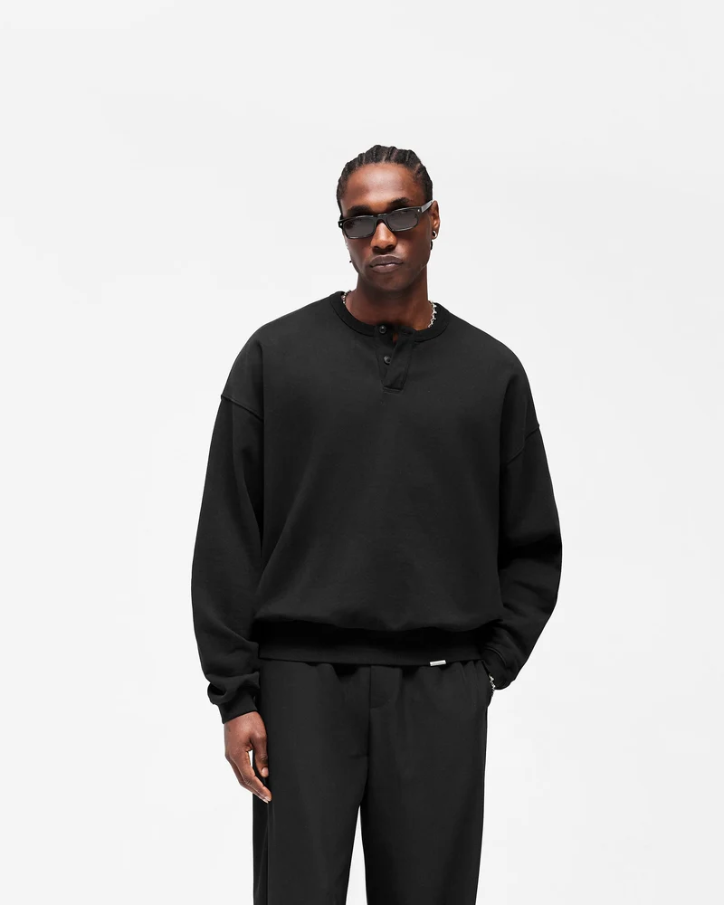 Initial Henley Collar Sweater - Jet Black