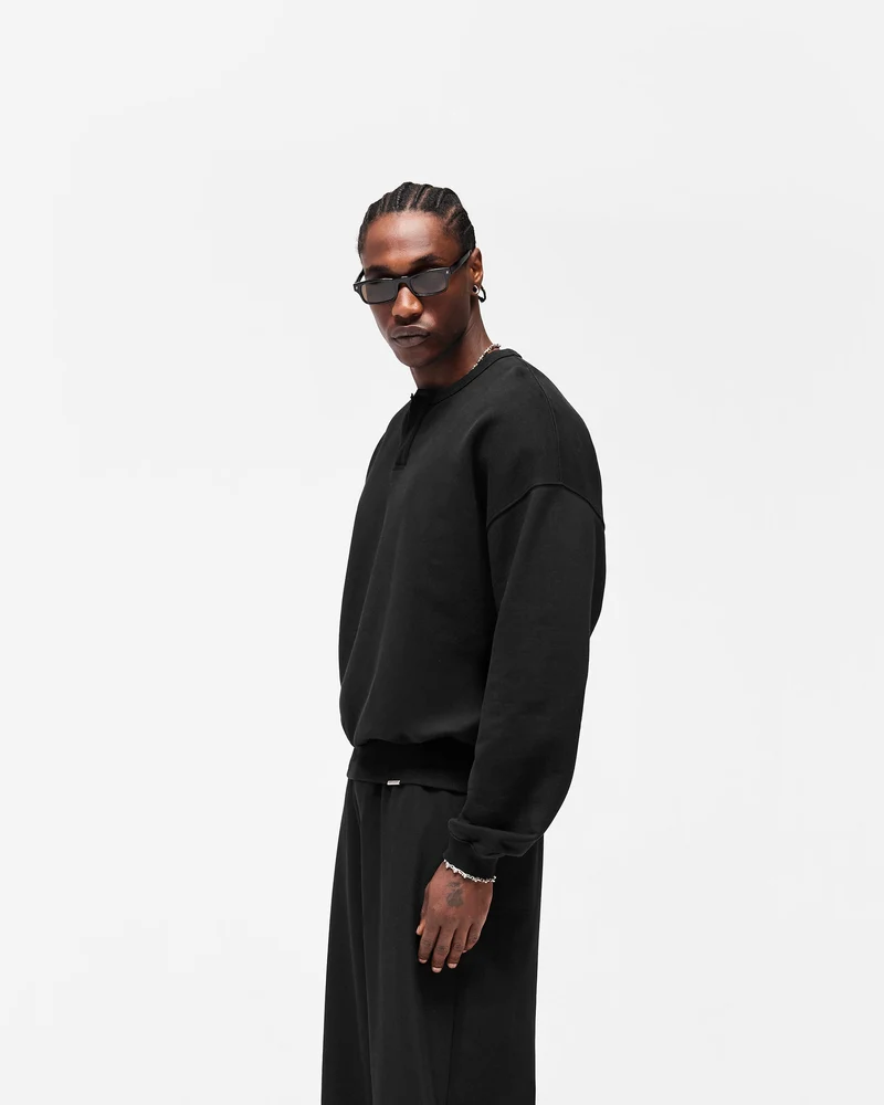 Initial Henley Collar Sweater - Jet Black