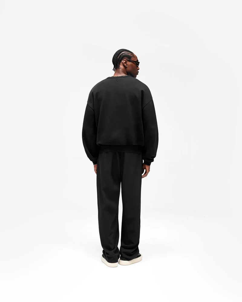 Initial Henley Collar Sweater - Jet Black