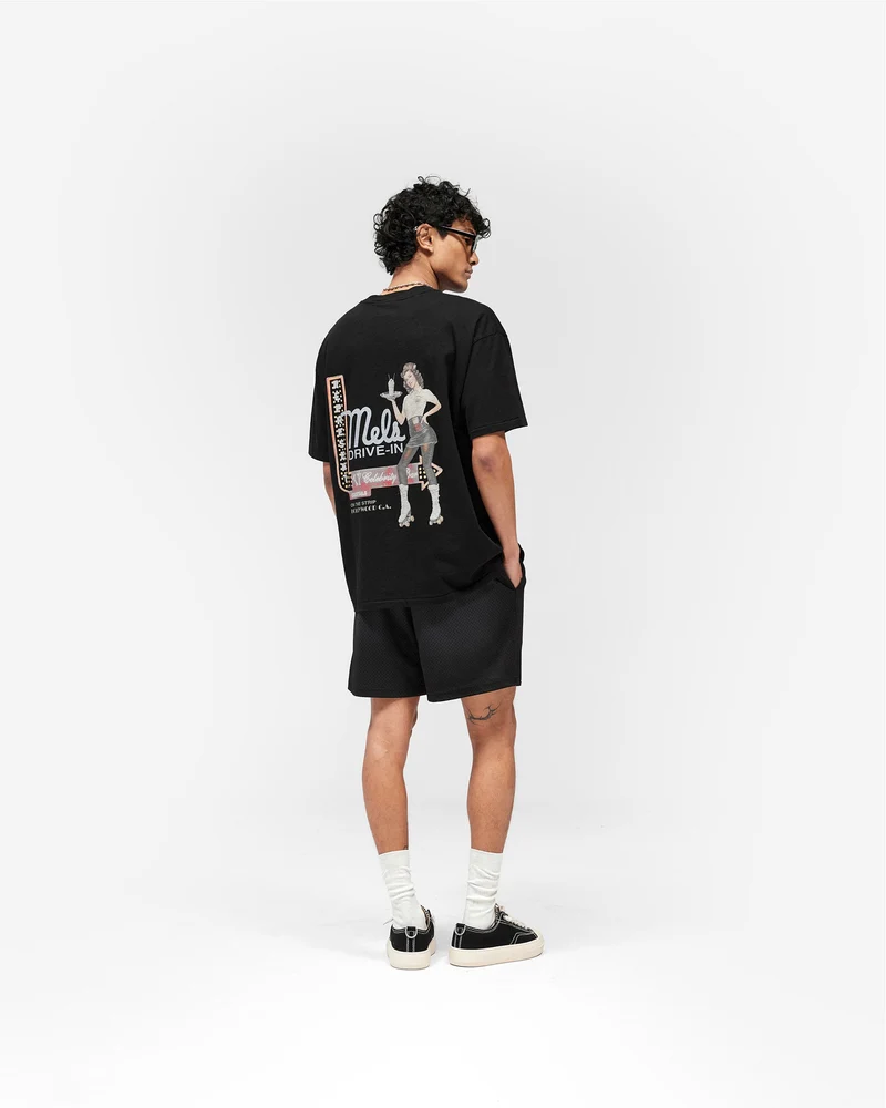 Washed Mesh Shorts - Black