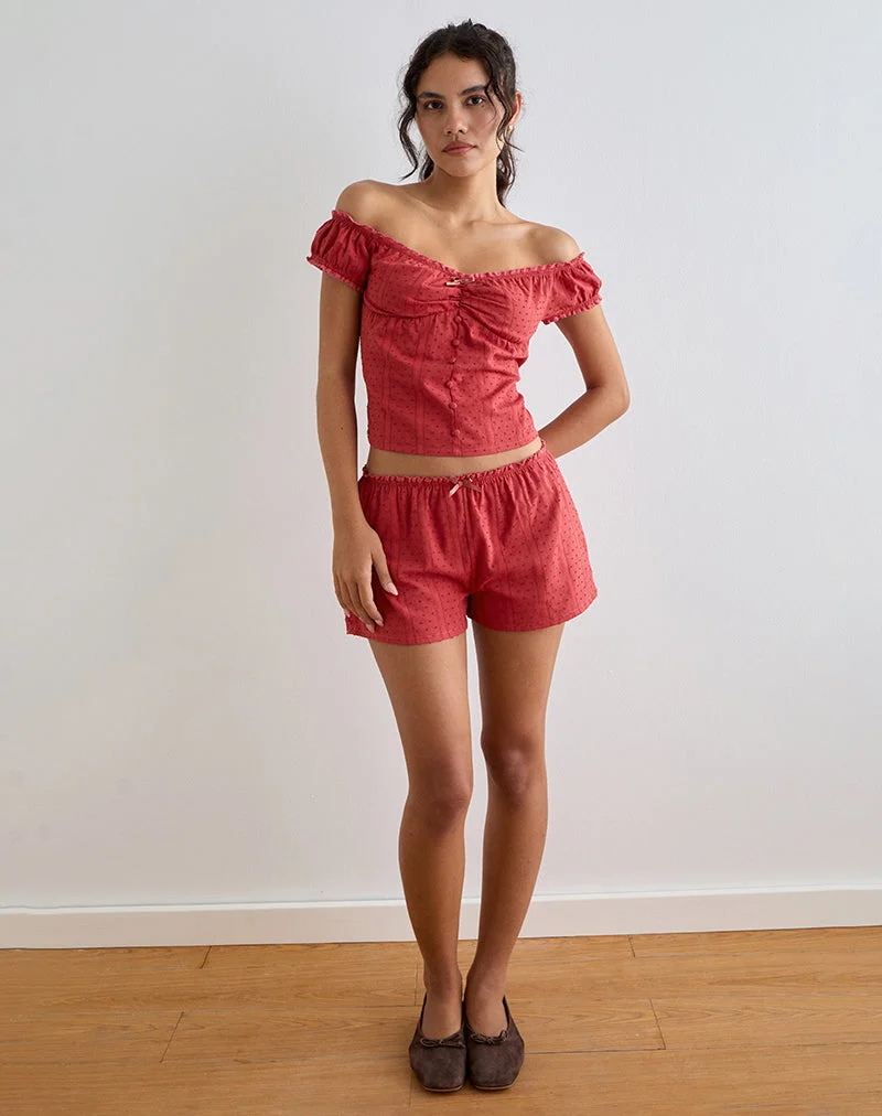 Short Sumi en coton Dobby rouge