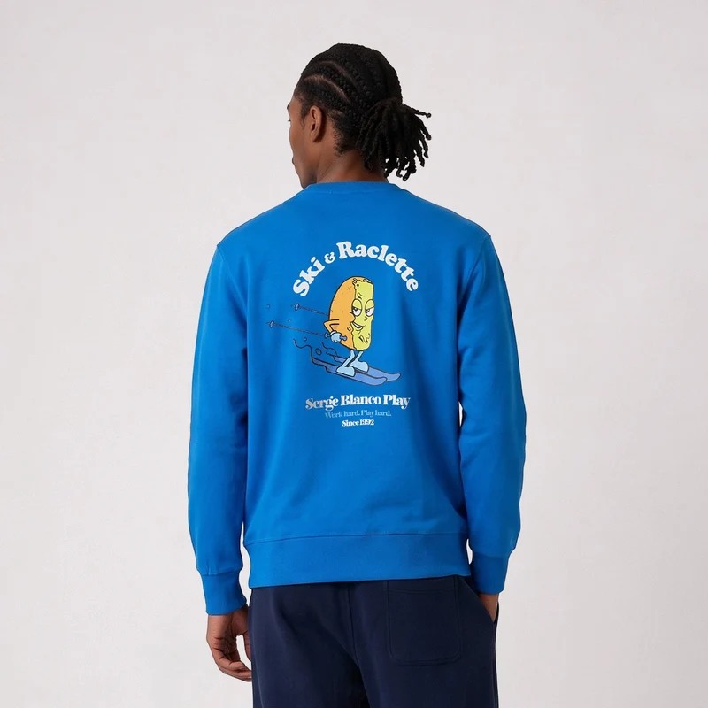 Sweat col rond imprimé bleu Ski & Raclette SBPLAY