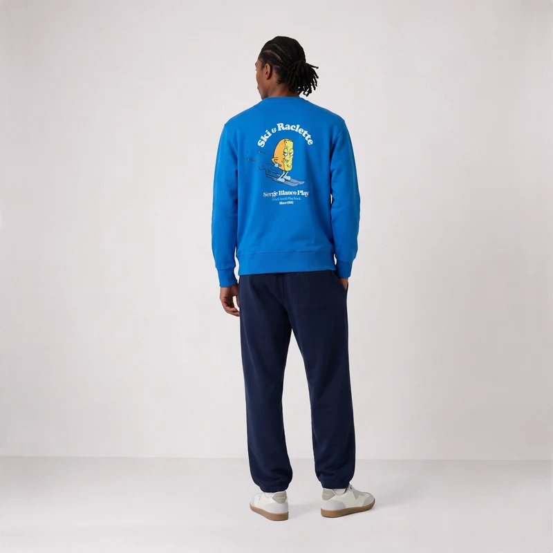 Sweat col rond imprimé bleu Ski & Raclette SBPLAY