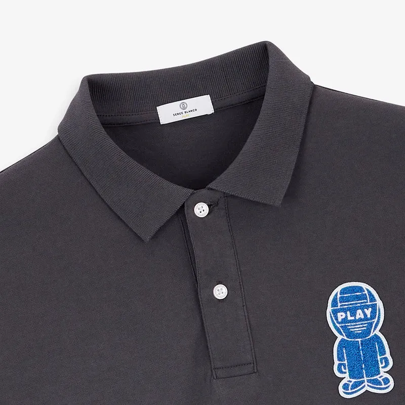 Polo piqué pilote manches courtes coton broderie bouclette gris Pilote SBPLAY