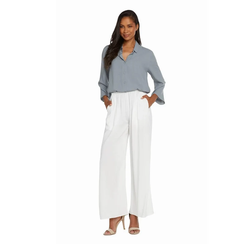 Pantalon à jambe large et long uni - Blanc