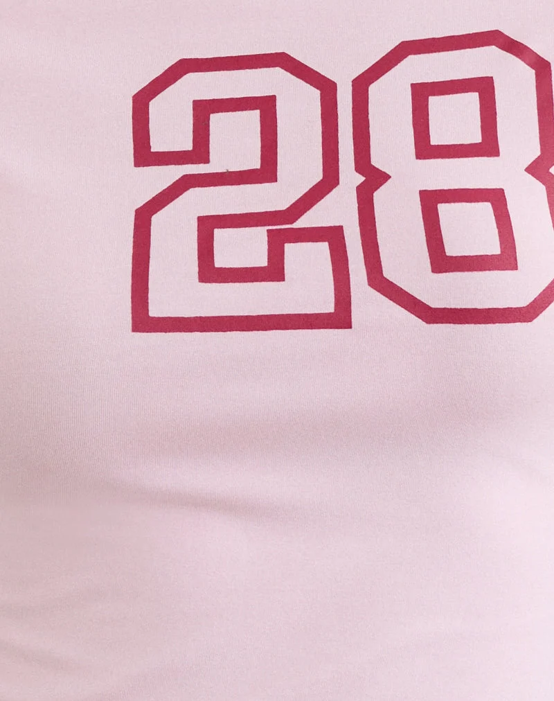 Haut asymétrique Danama en jersey de rayonne rose pâle avec motif « 28 »