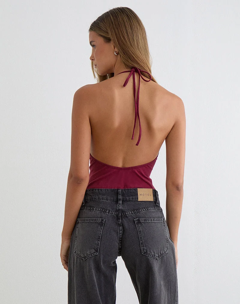 Body Kitty à décolleté plongeant, couleur bordeaux