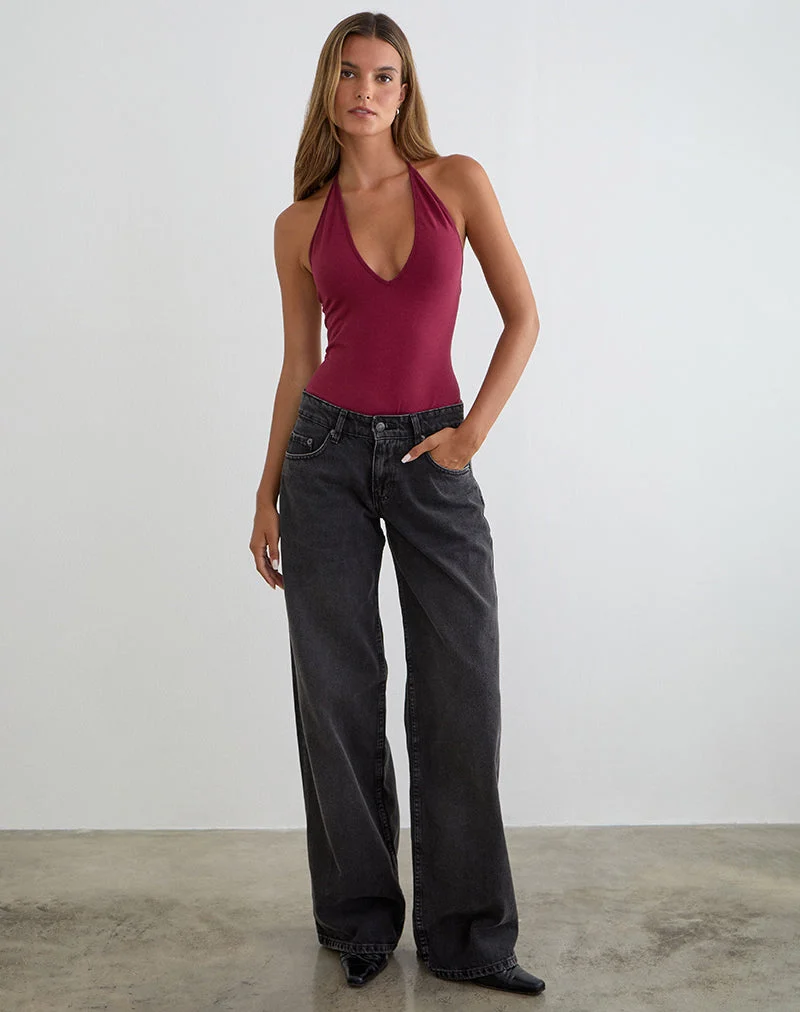 Body Kitty à décolleté plongeant, couleur bordeaux