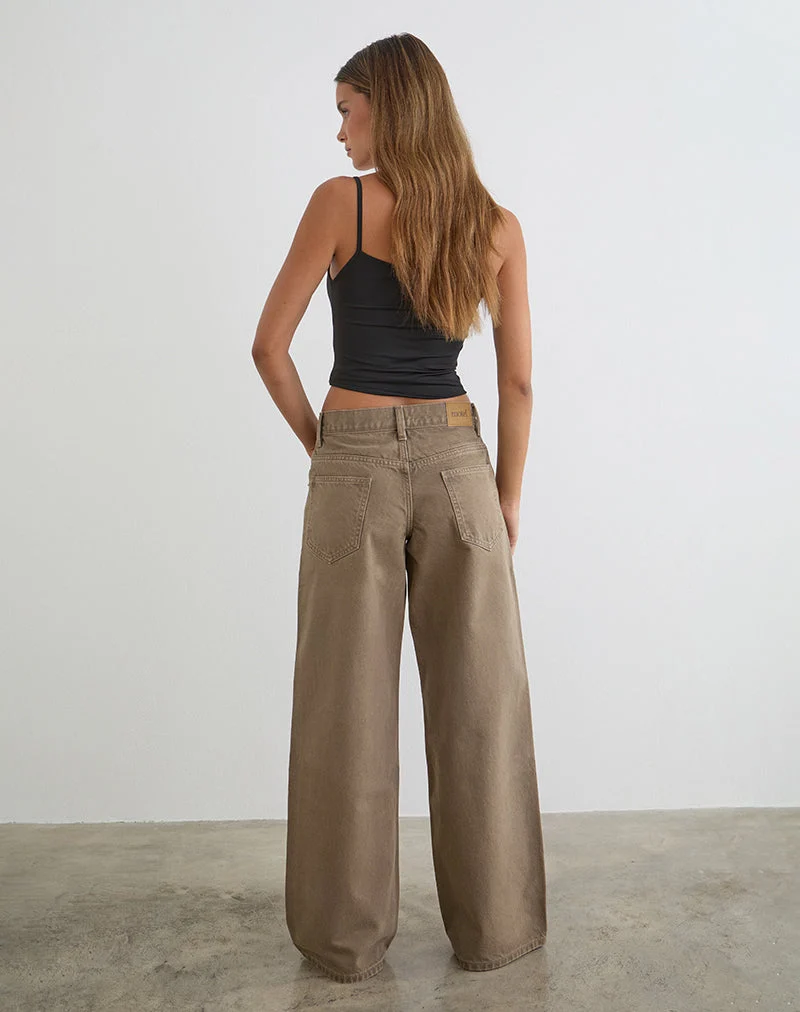 Jean ample taille basse couleur bronze
