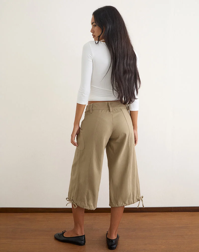 Pantalon cargo capri Iria en sergé kaki