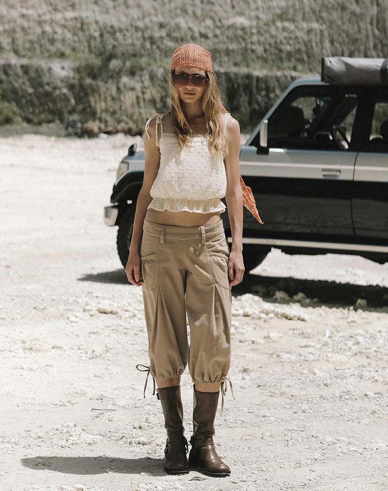 Pantalon cargo capri Iria en sergé kaki