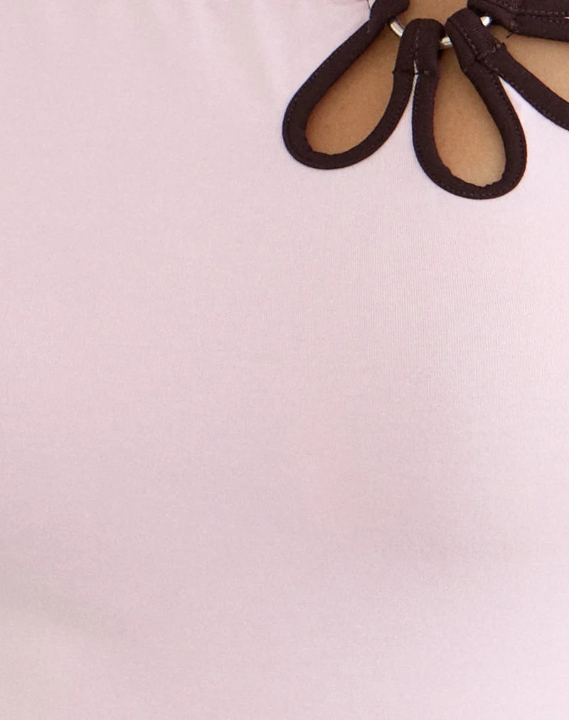 Haut à découpes « Bunga Flower » rose pâle avec bordure chocolat noir
