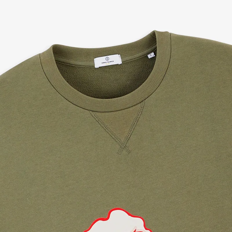 Sweat col rond imprimé marron taupe Blanco Family Restaurant SBPLAY