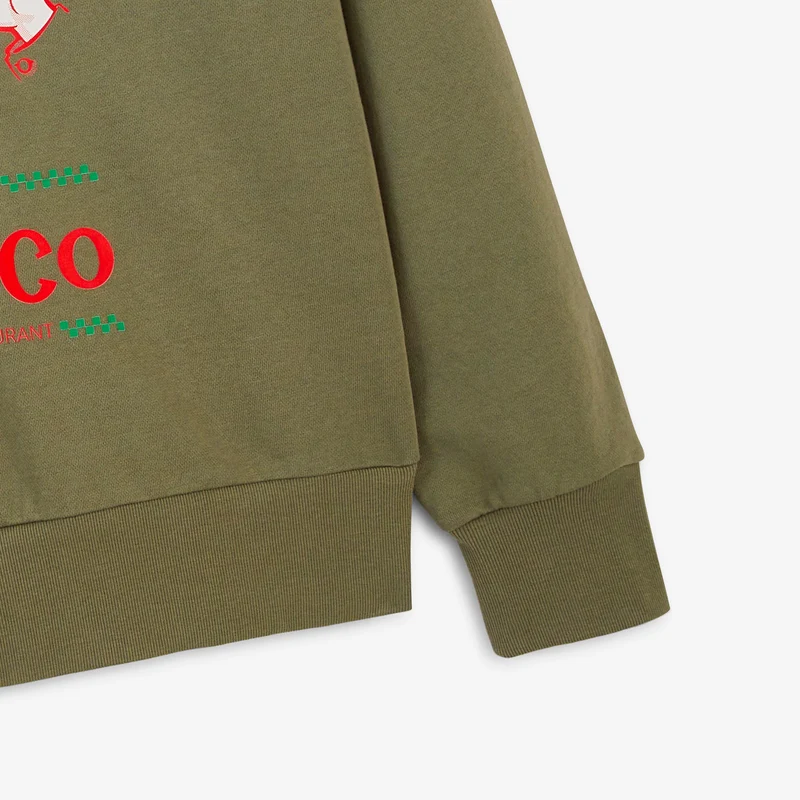 Sweat col rond imprimé marron taupe Blanco Family Restaurant SBPLAY