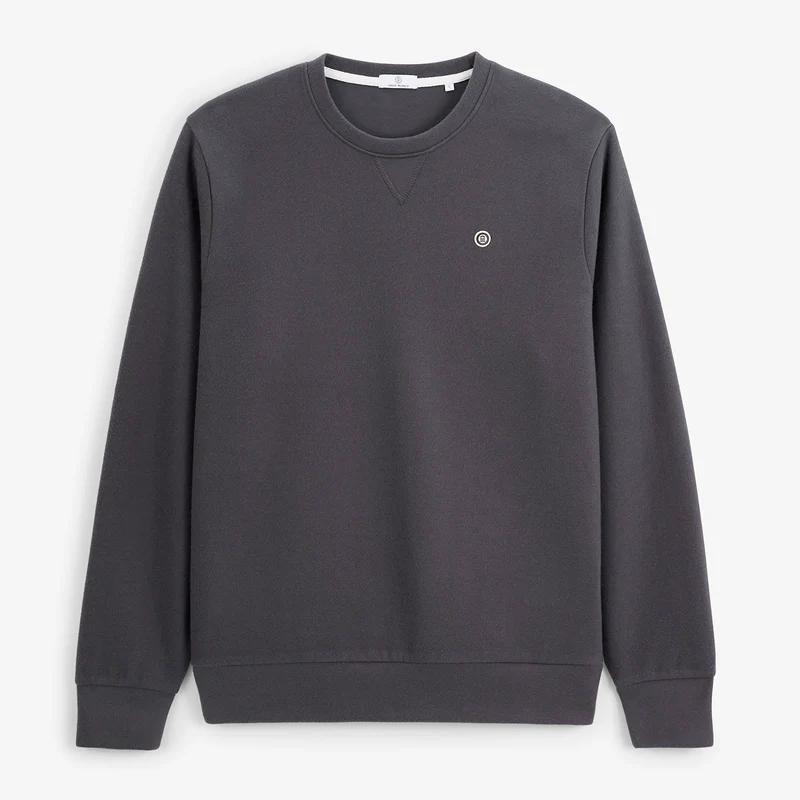 Sweat col rond 100% coton suédé gris