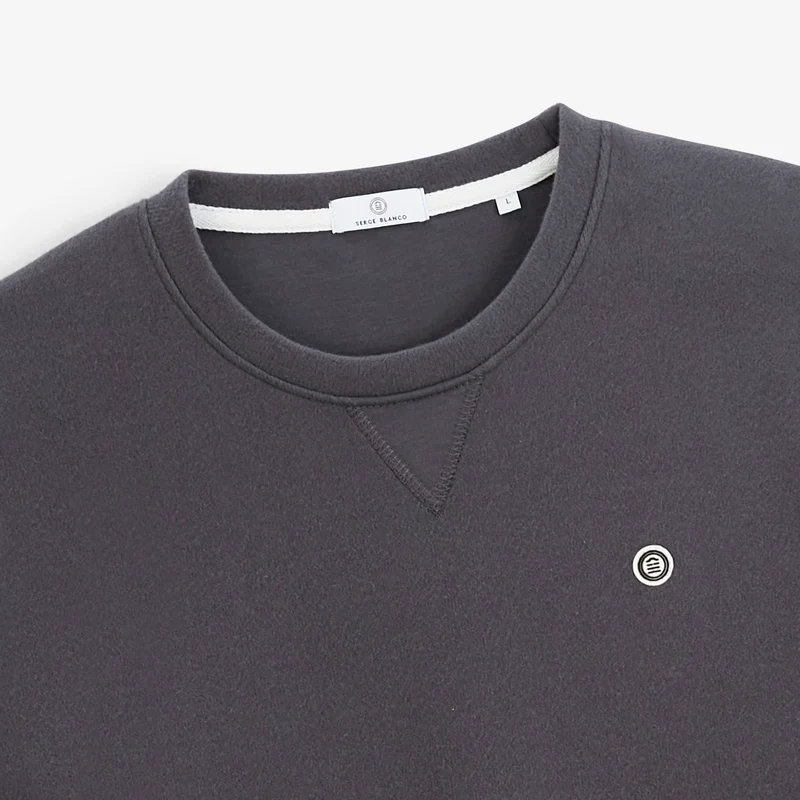 Sweat col rond 100% coton suédé gris