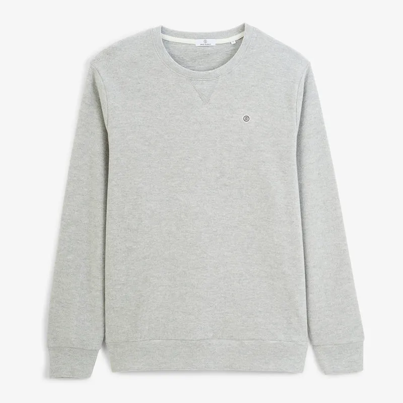 Sweat col rond 100% coton suédé gris chiné