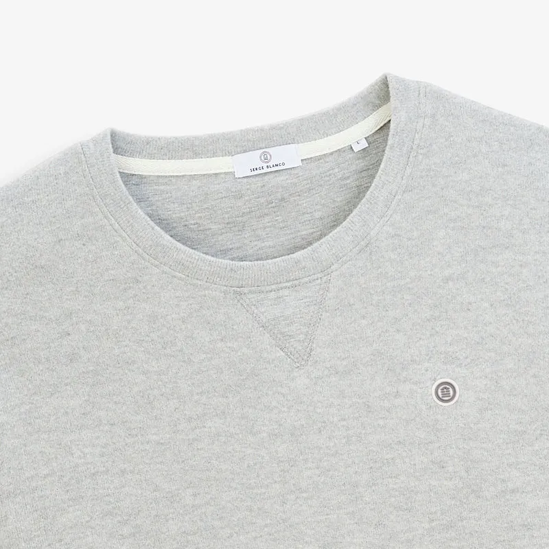 Sweat col rond 100% coton suédé gris chiné
