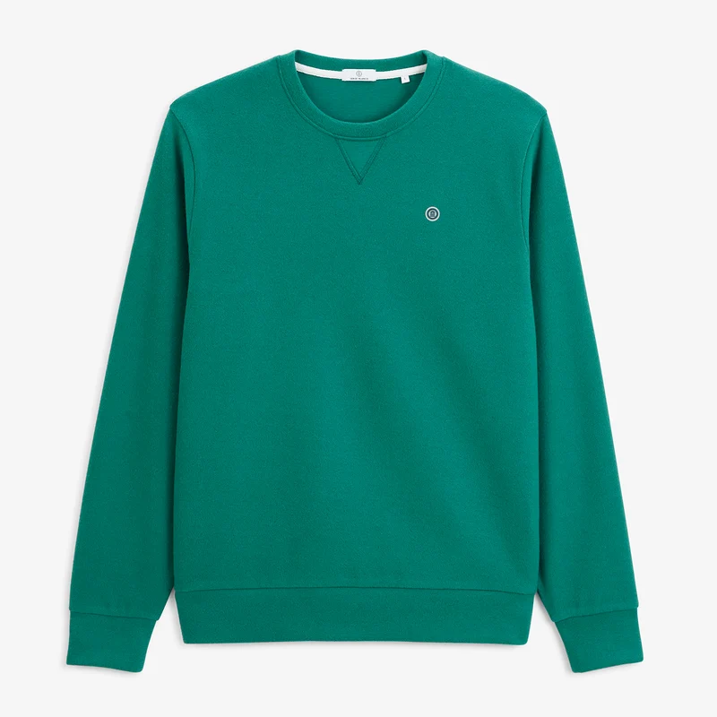 Sweat col rond 100% coton suédé vert