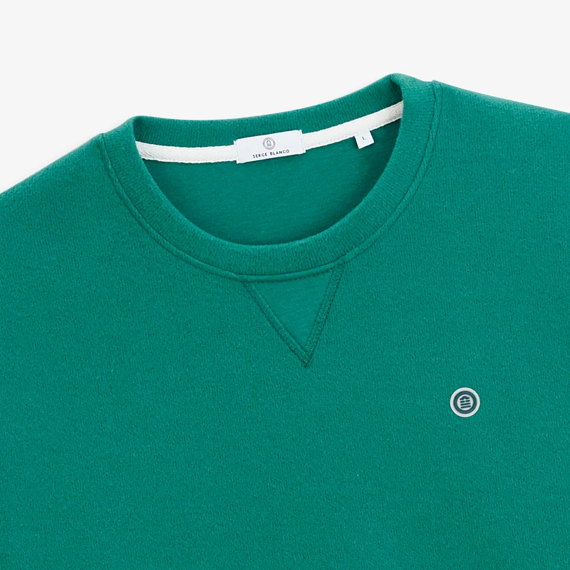 Sweat col rond 100% coton suédé vert