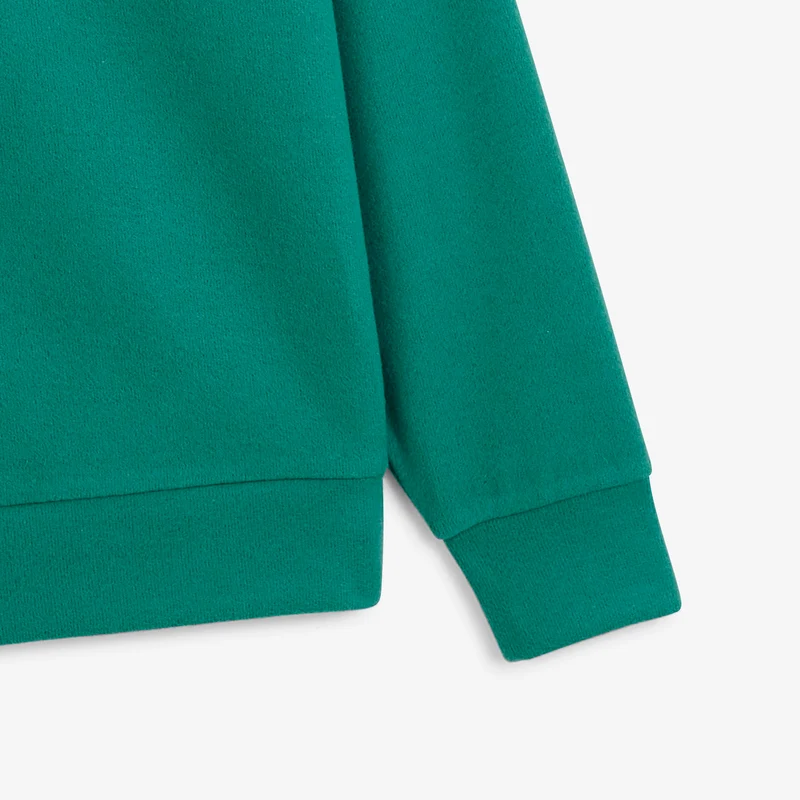 Sweat col rond 100% coton suédé vert