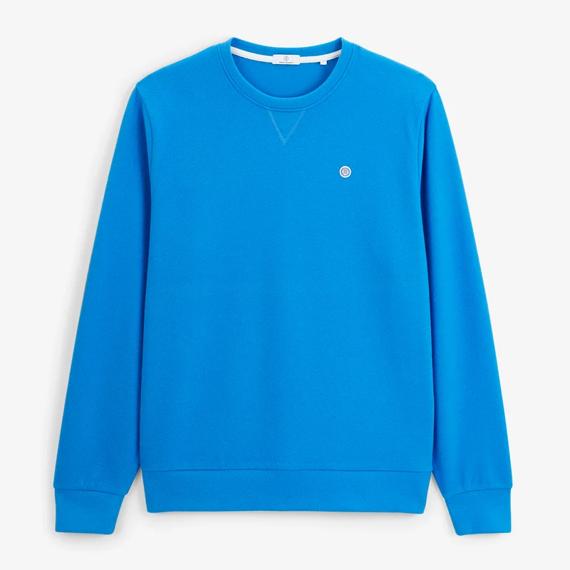 Sweat col rond 100% coton suédé bleu