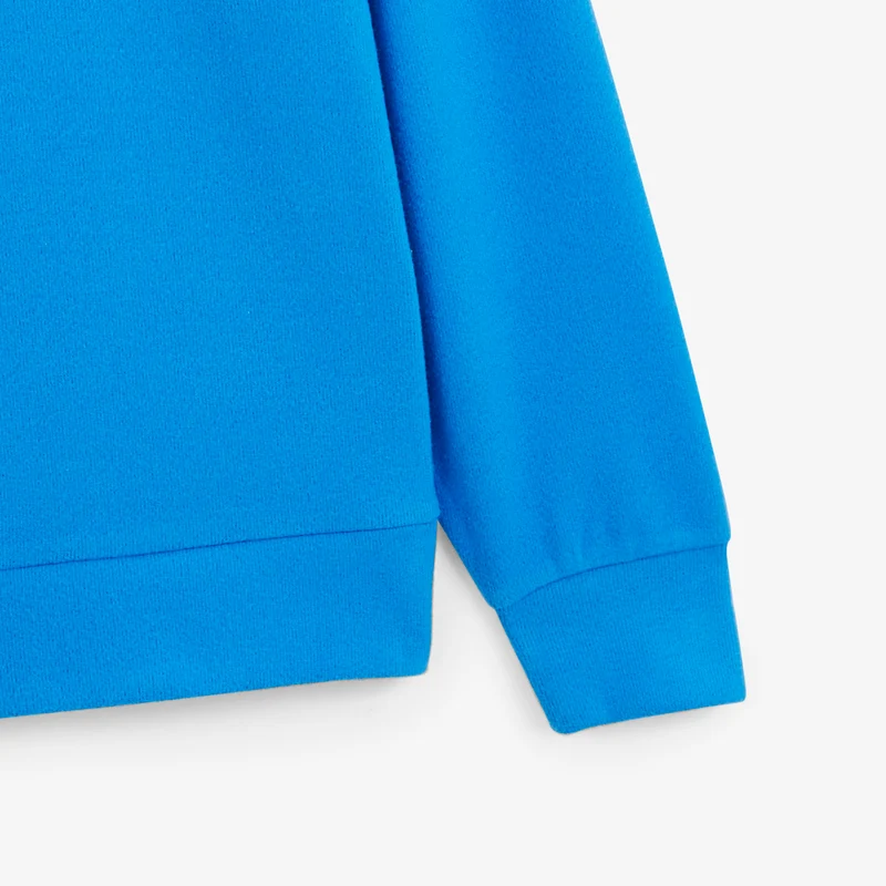 Sweat col rond 100% coton suédé bleu