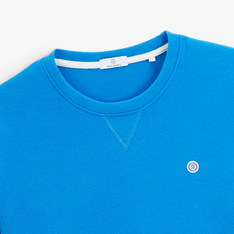 Sweat col rond 100% coton suédé bleu