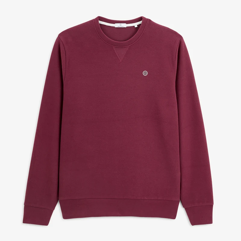 Sweat col rond 100% coton suédé rouge