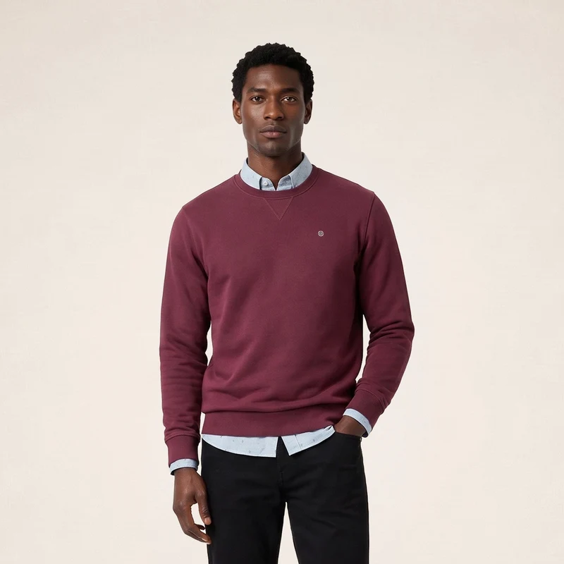 Sweat col rond 100% coton suédé rouge
