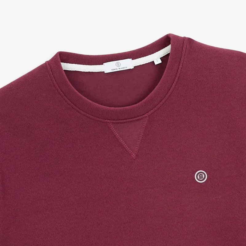 Sweat col rond 100% coton suédé rouge