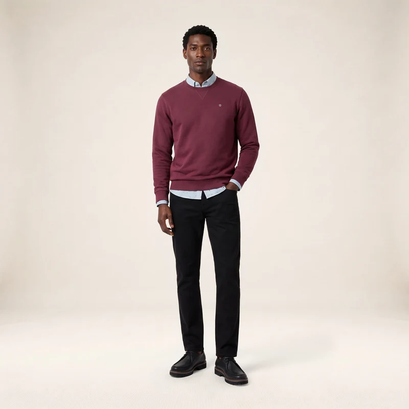 Sweat col rond 100% coton suédé rouge