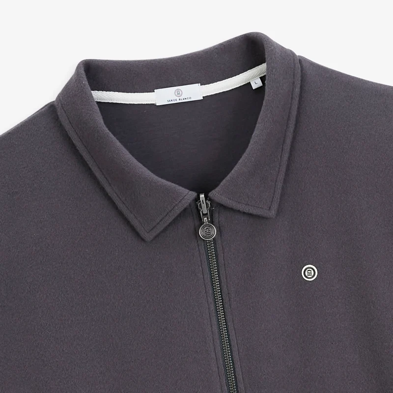 Sweat zippé col chemise gris