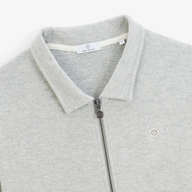 Sweat zippé col chemise gris chiné