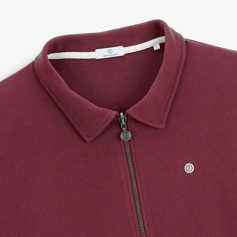Sweat zippé col chemise rouge