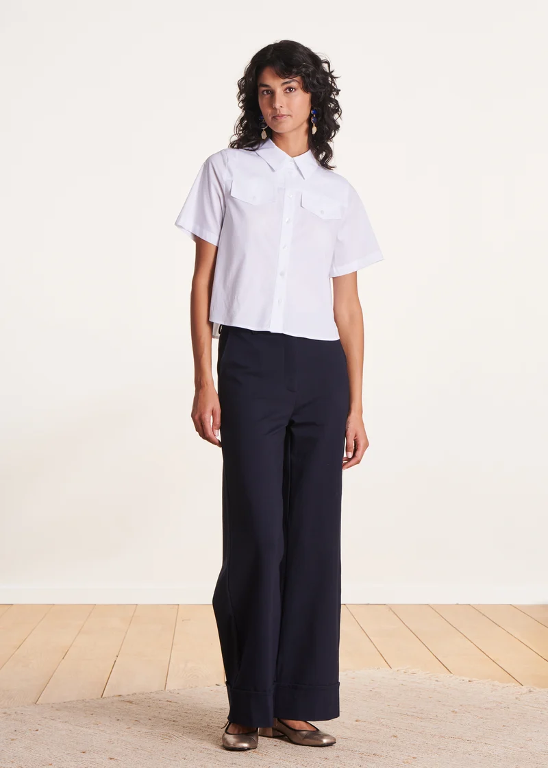 Pantalon large bleu foncé en jersey milano