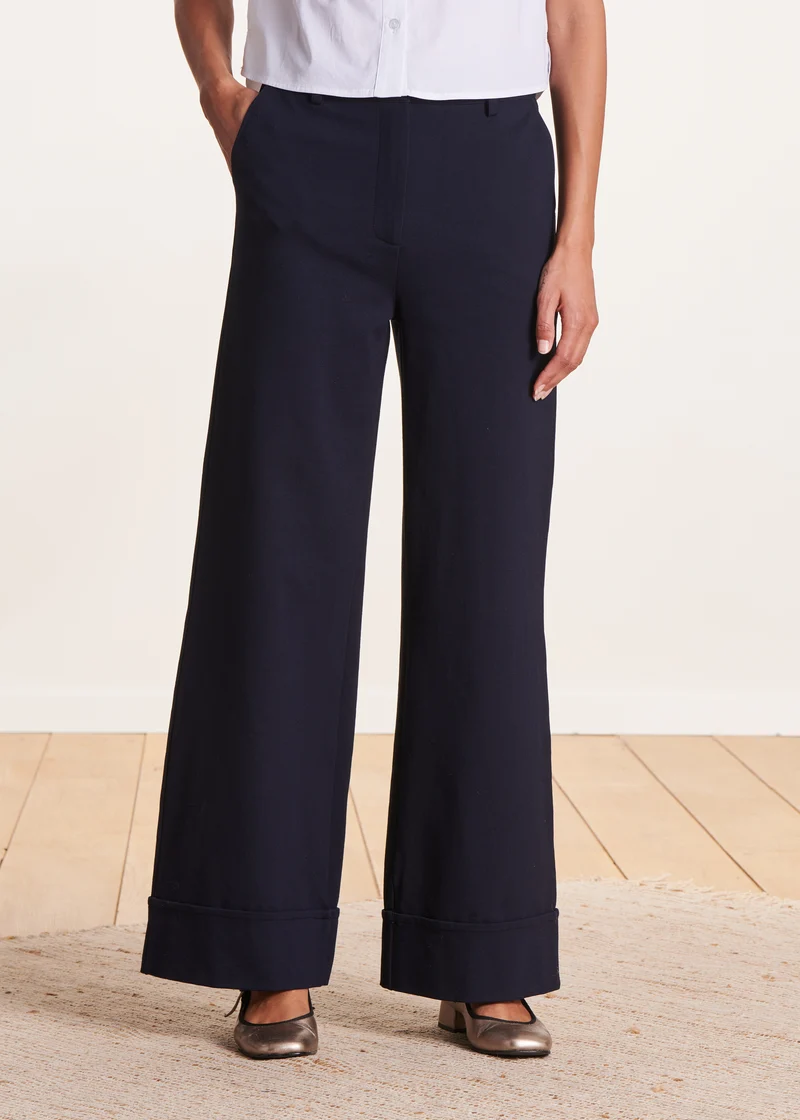 Pantalon large bleu foncé en jersey milano