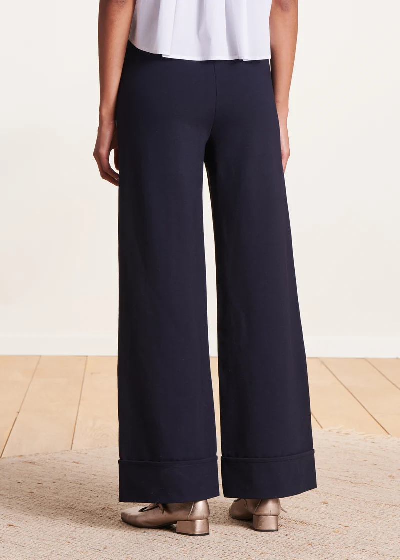 Pantalon large bleu foncé en jersey milano