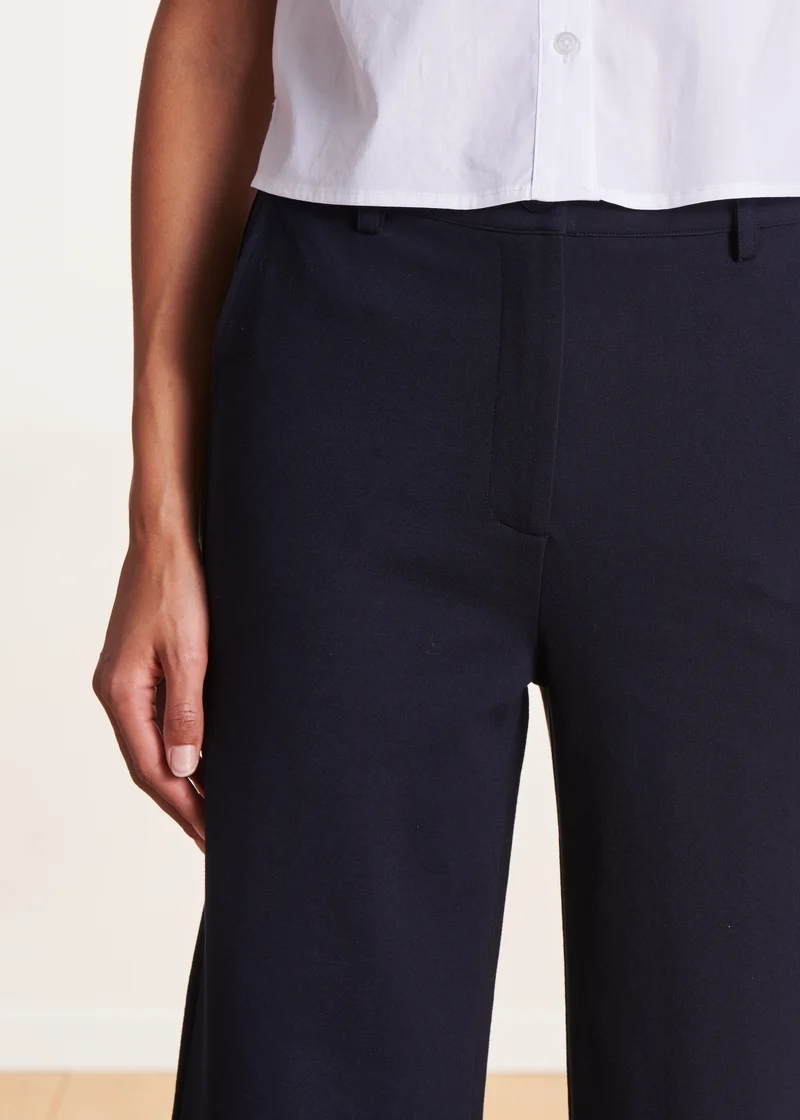 Pantalon large bleu foncé en jersey milano