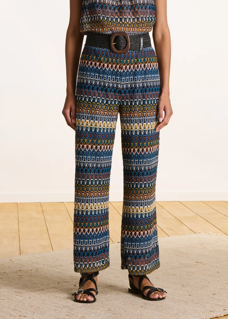 Pantalon 7/8ème ample en crochet bleu