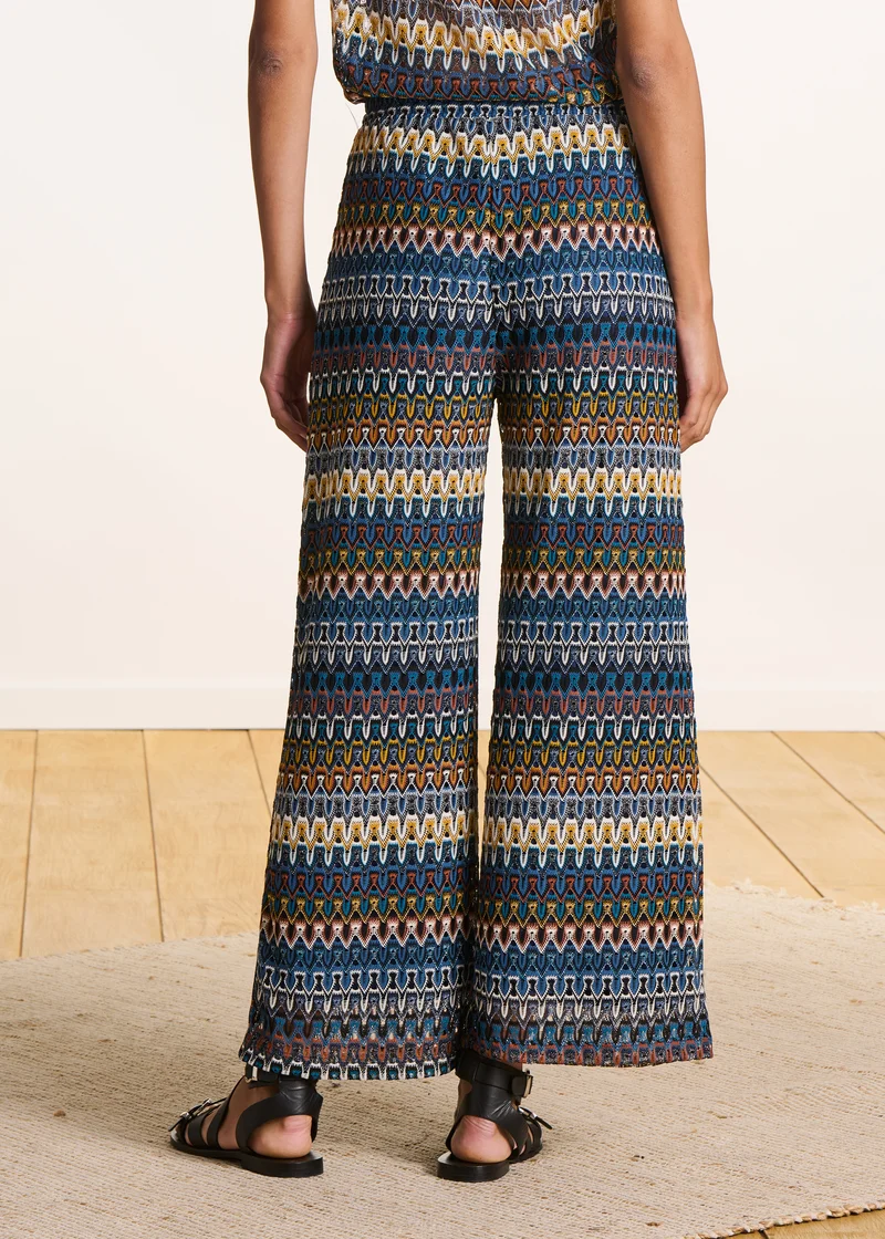 Pantalon 7/8ème ample en crochet bleu