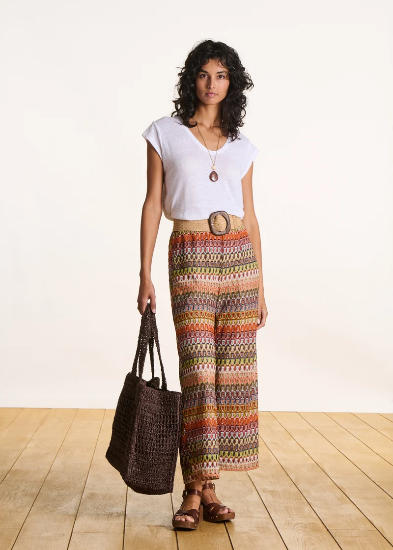 Pantalon 7/8ème ample en crochet orange