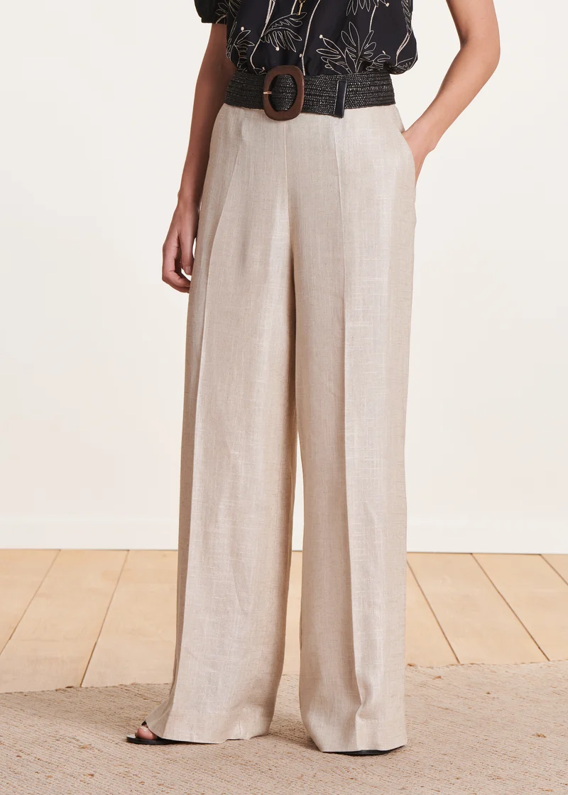 Pantalon beige en lin foiled taille haute