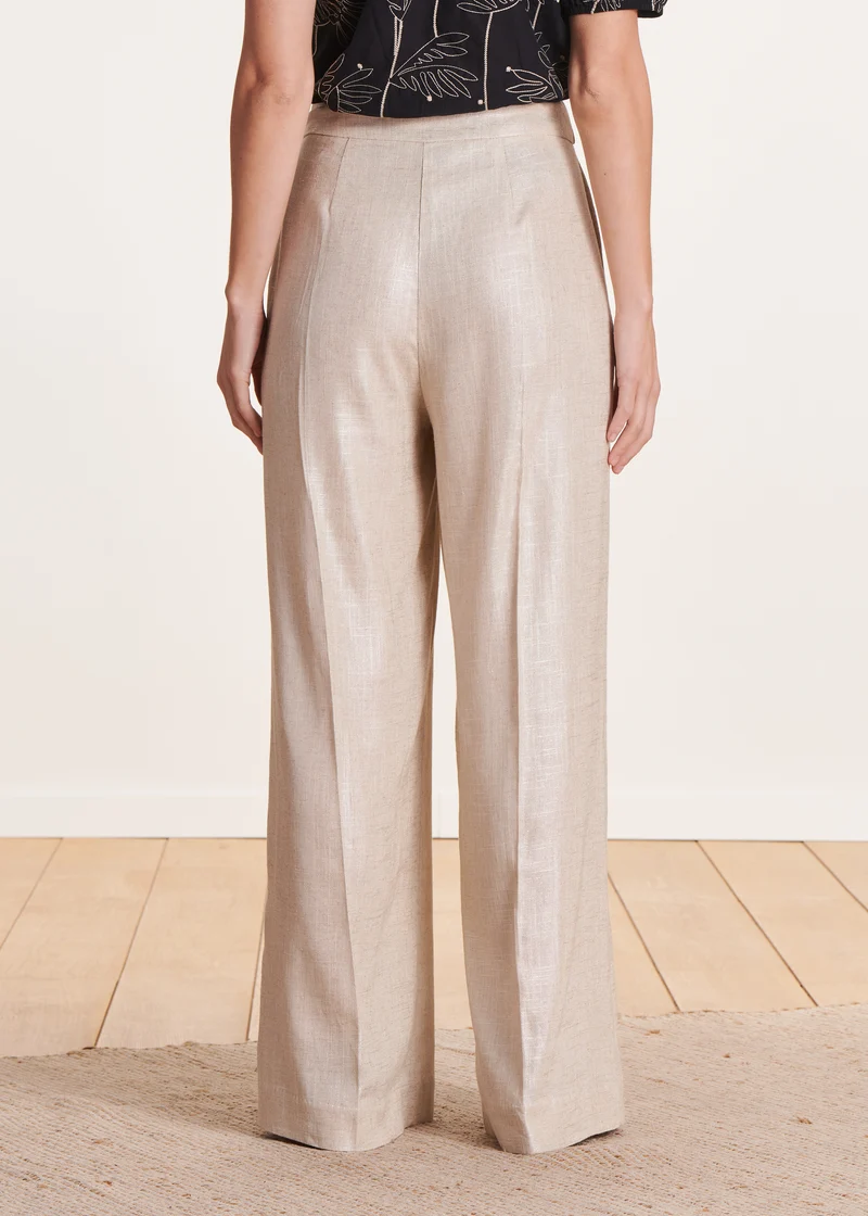 Pantalon beige en lin foiled taille haute